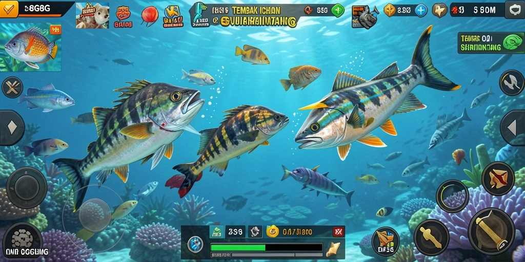Tampilan gameplay menarik dalam 8G8G saat menangkap ikan.