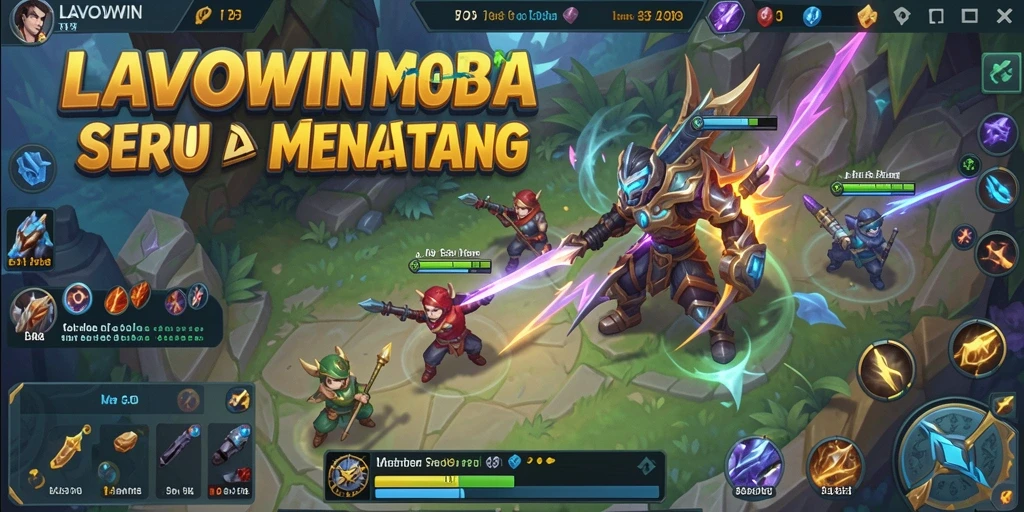 Tangkapan layar utama LAVOWIN menunjukkan aksi seru dalam pertempuran MOBA.