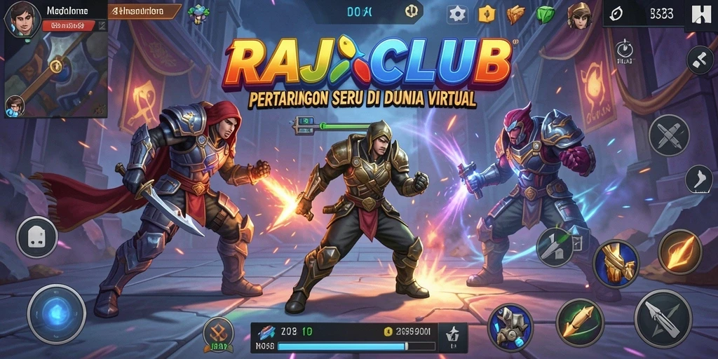 Tampilan pertarungan seru dalam RAJACLUB dengan aksi cepat dan karakter unik.