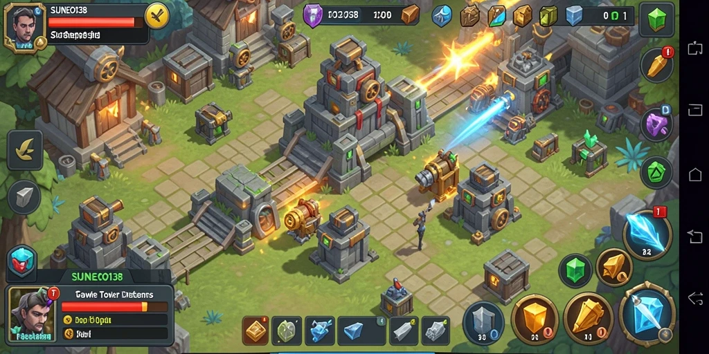 Screenshot game SUNEO138 menampilkan aksi Tower Defense seru dan menegangkan.