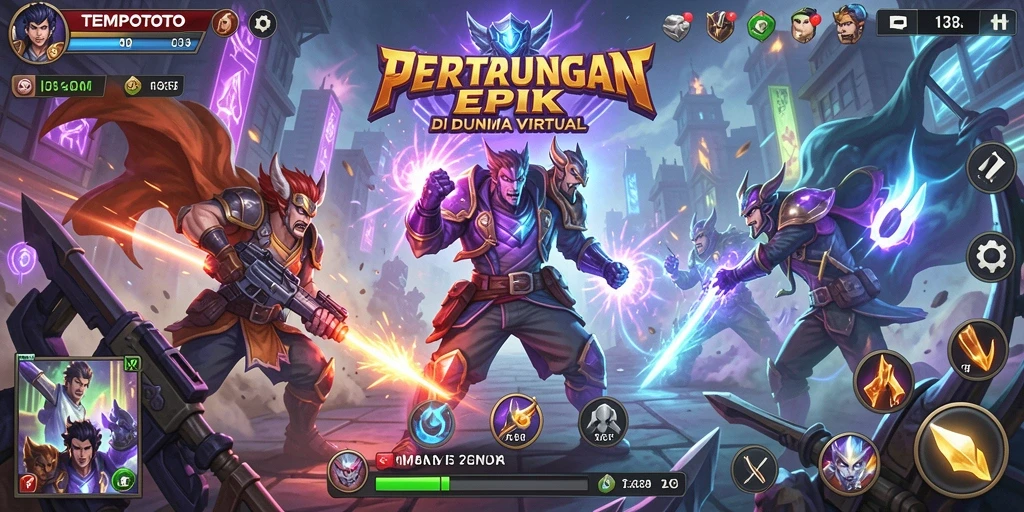 Screenshot TEMPOTOTO menampilkan pertarungan mendebarkan antara dua karakter.