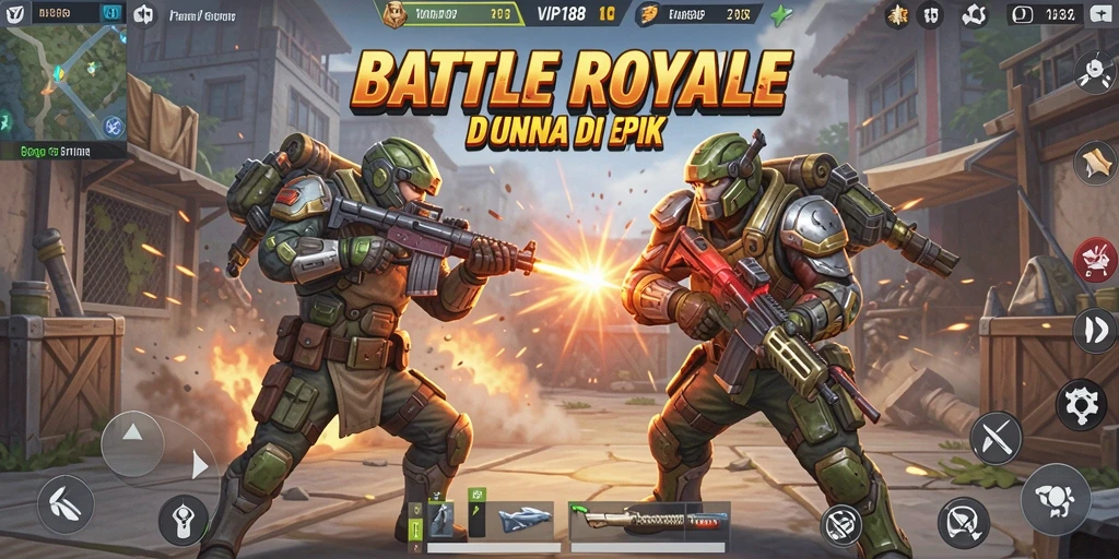 Tangkapan layar utama VIP188 menampilkan aksi seru dalam game Battle Royale.