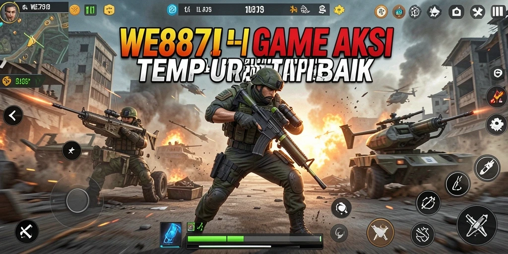 Tampilan utama gameplay WE878 dengan aksi tembak-menembak yang intens.