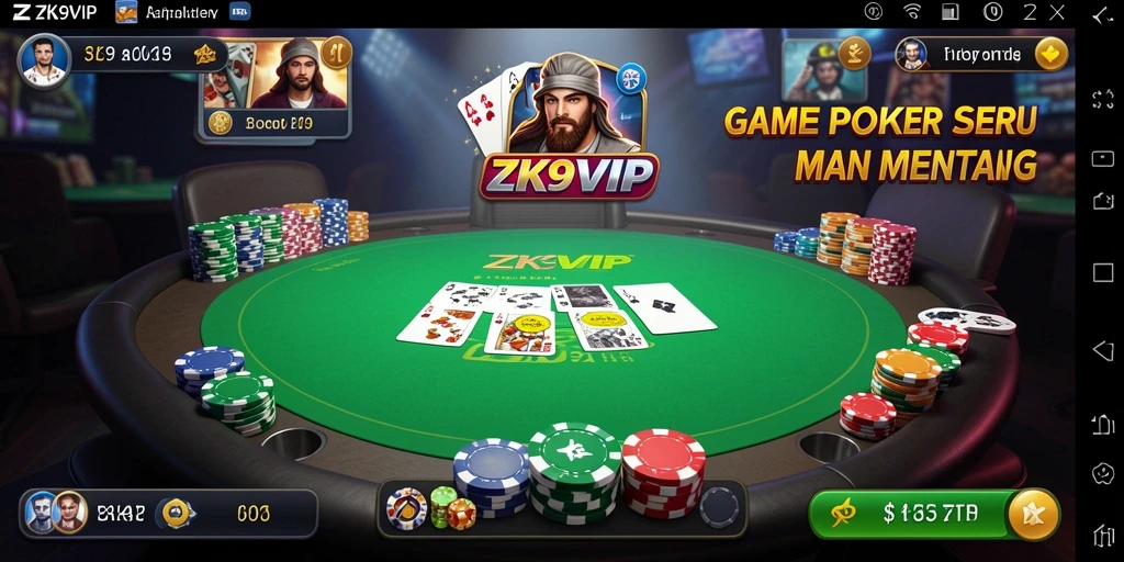 Tampilan utama gameplay poker di ZK9VIP yang seru.
